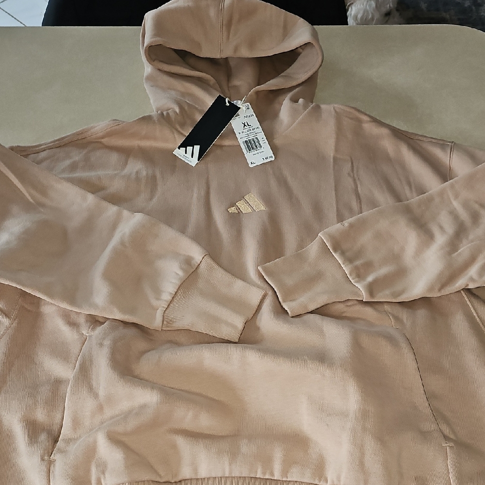 Adidas Men's Tan Hoodie with Gold Logo